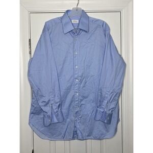 Brioni Mens Cotton Button Front Dress Shirt Blue 16.5